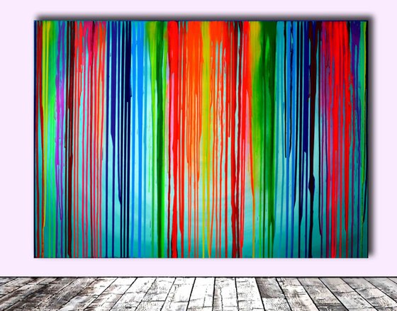 Melting the Rainbow - 140x100 cm - FREE SHIPPING - Big Painting XXL - Large Abstract, Huge, Gigantic Painting - Ready to Hang, Hotel Wall Decor
