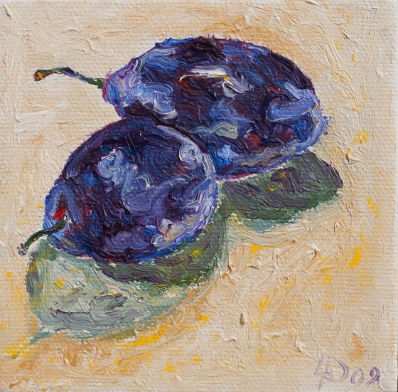Plums 4"x4" free shipping small painting