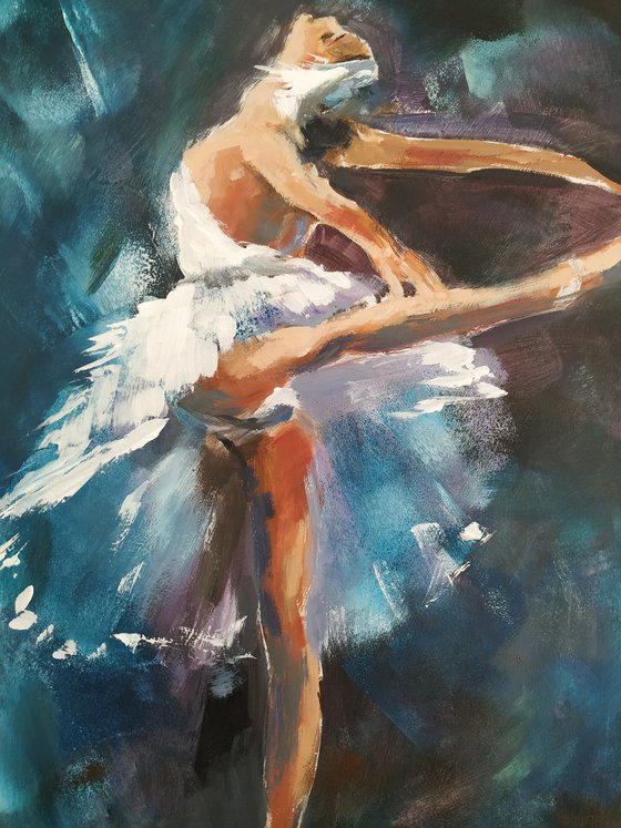 Backstage series  Οn pointe-Ballerina- woman Painting on MDF