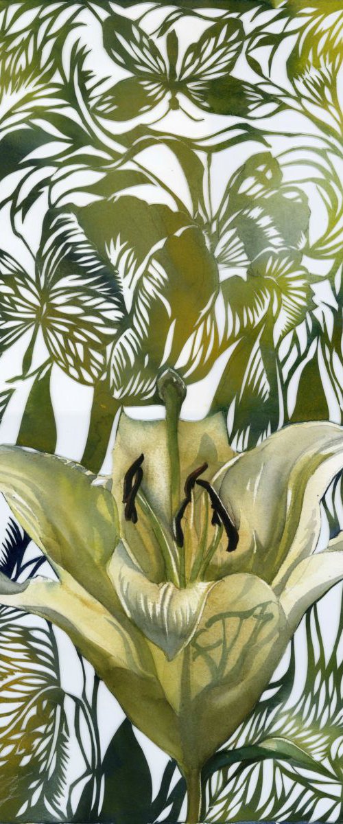 spring green tulip watercolor with paper cut by Alfred  Ng
