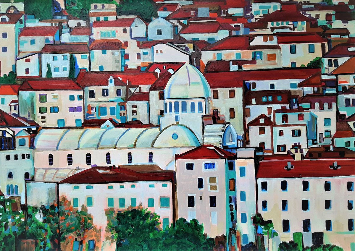 Mediterranean town  / 101 X 72 cm by Alexandra Djokic