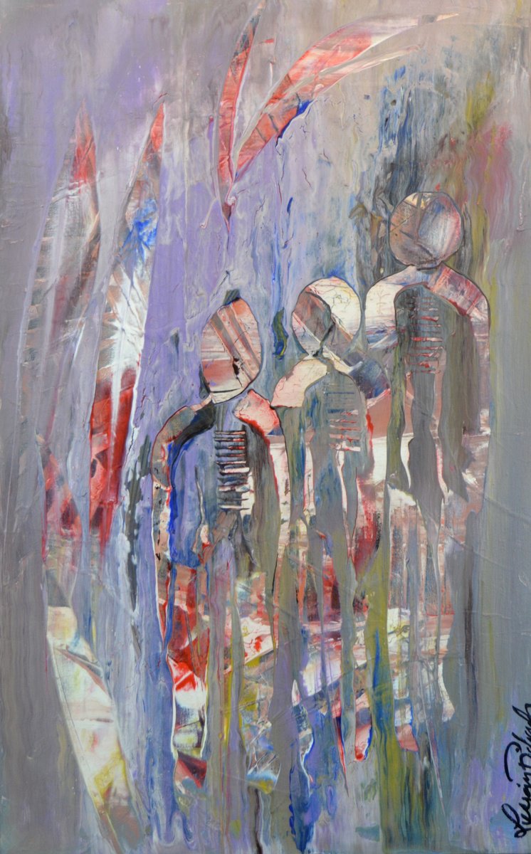 Organic Portrait Acrylic Painting By Lucian Richards, 15 X 24", Planesmen, Original Artwork