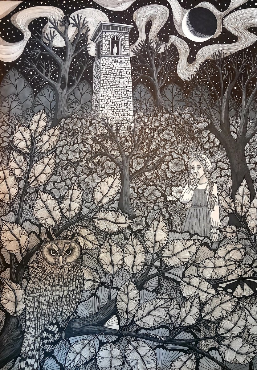 Landscape Ink Drawing By Terri Smith, 23 X 33", Sally In The Woods, Original Artwork