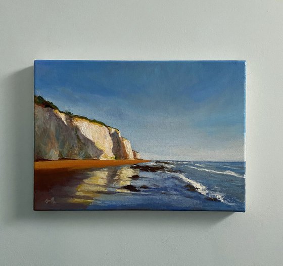 Original seascape beach with cliffs and sea Broadstairs oil painting on canvas.