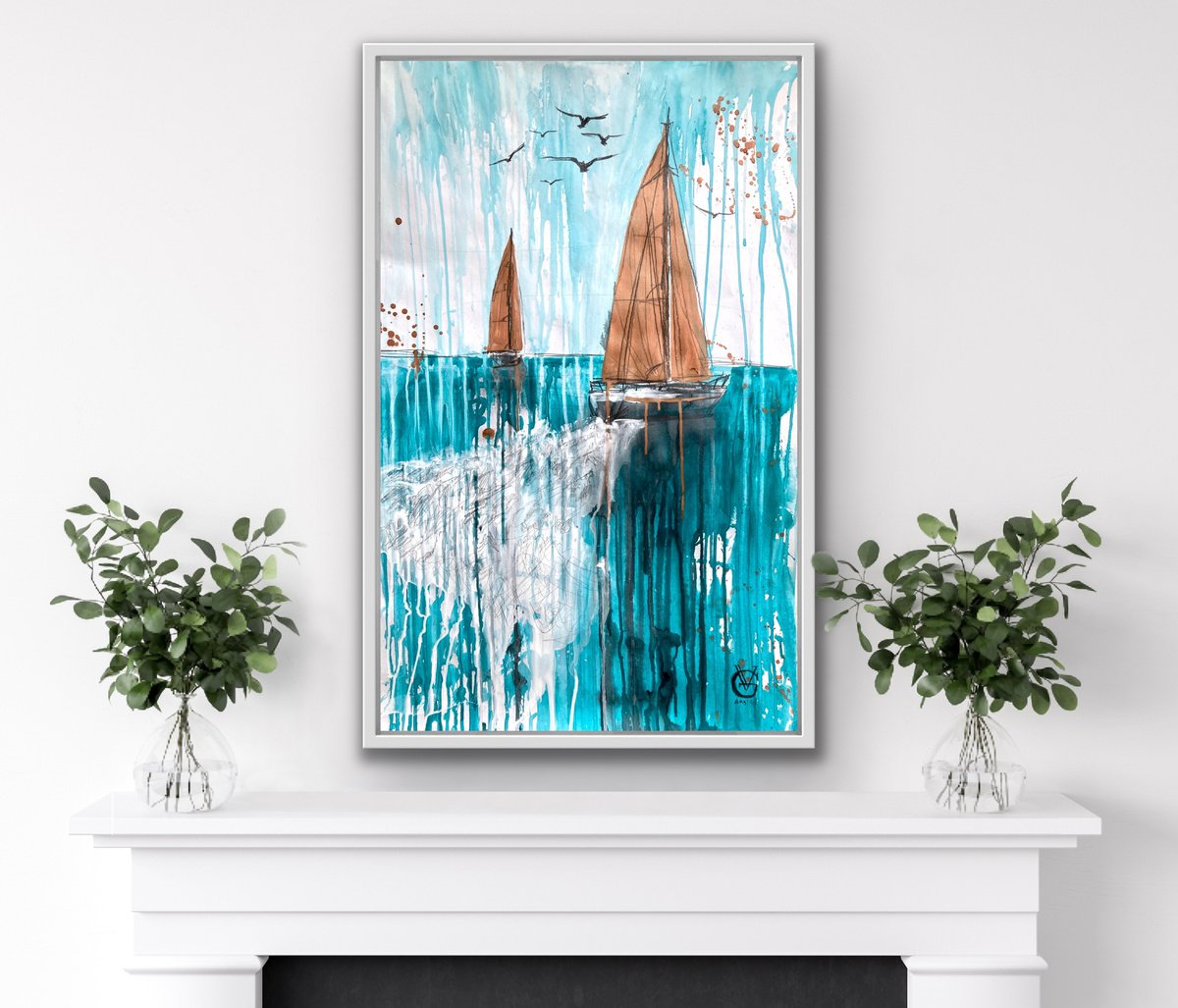 Expressive Landscape Painting By Valeria Golovenkina, 24 X 35", Bronze Sails, Original Artwork