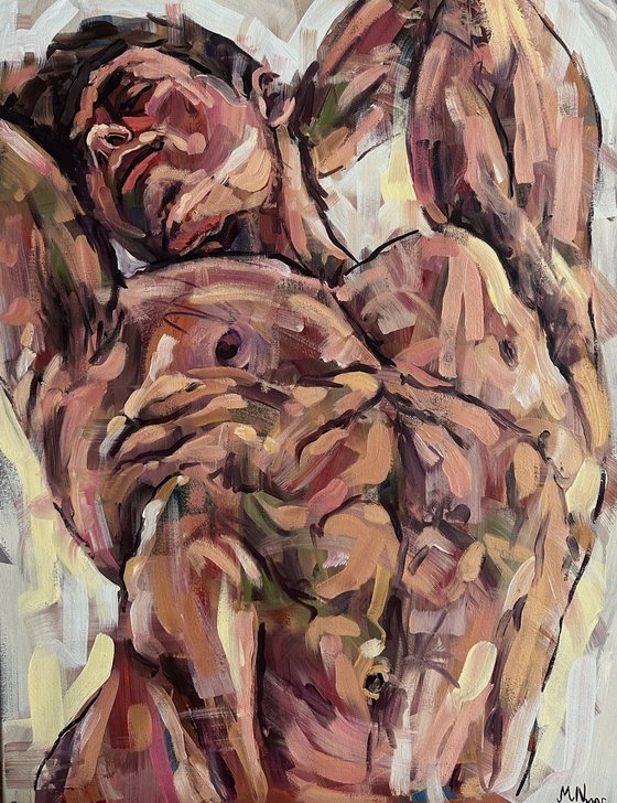 Naked man painting