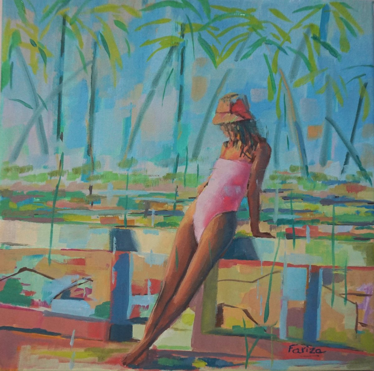 Impressionistic Portrait Oil Painting By Amaya Fernandez Fariza, 16 X 16, Tropical Air, Original Artwork