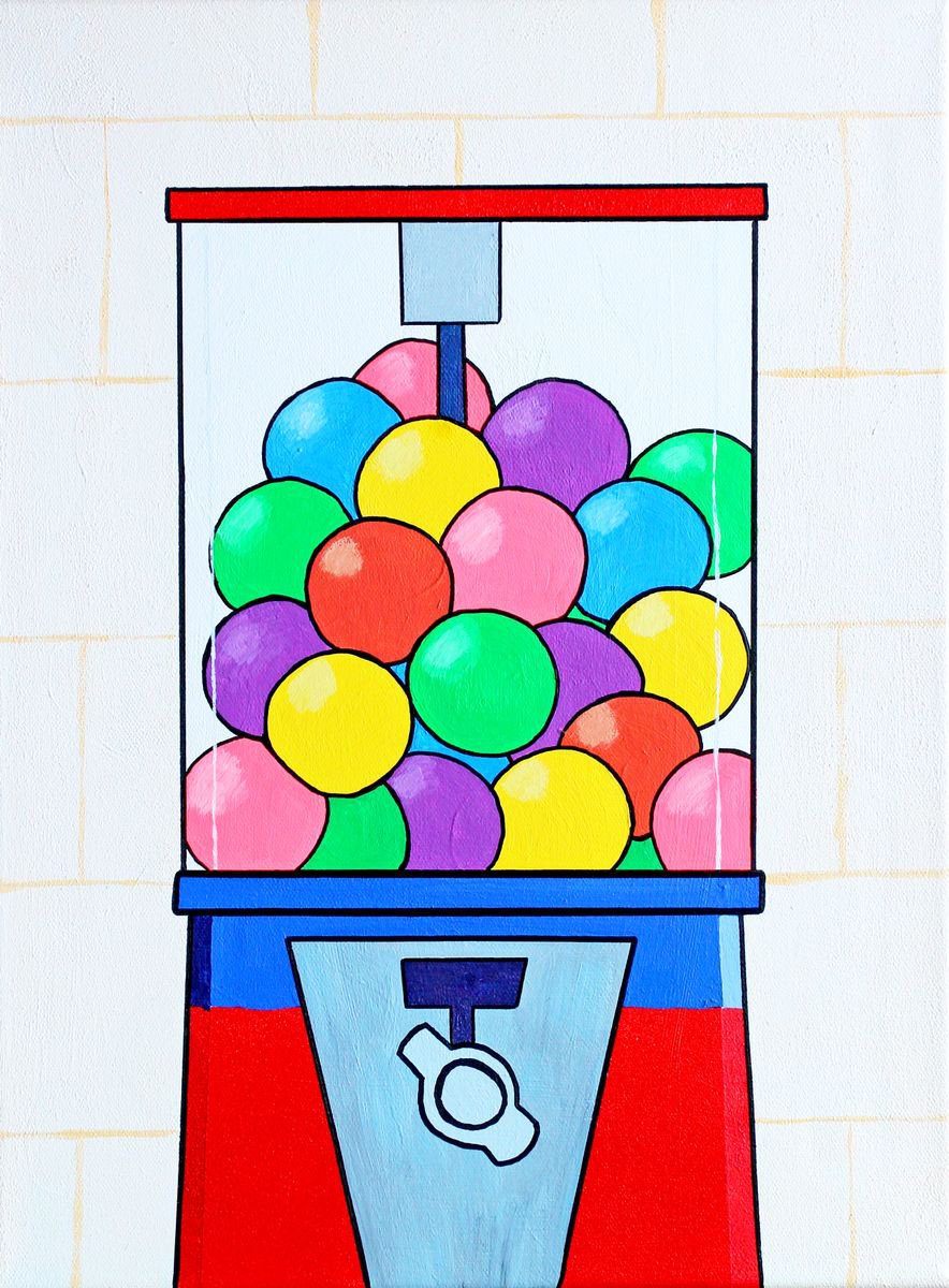 Gumball Machine | Retro Sweet Dispenser | Pop Art Painting On Canvas by Ian Viggars