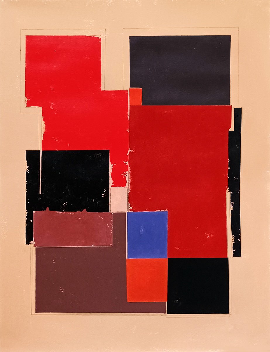 Geometric Abstract Acrylic Painting By Luis Medina, 20 X 26", Ng 43, Original Artwork