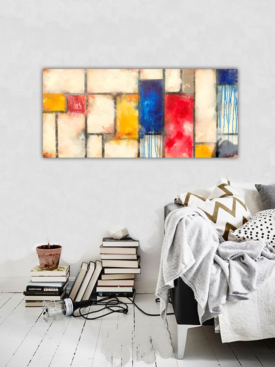 blue dripping mondriaan (130 x 60 cm) Dee Brown