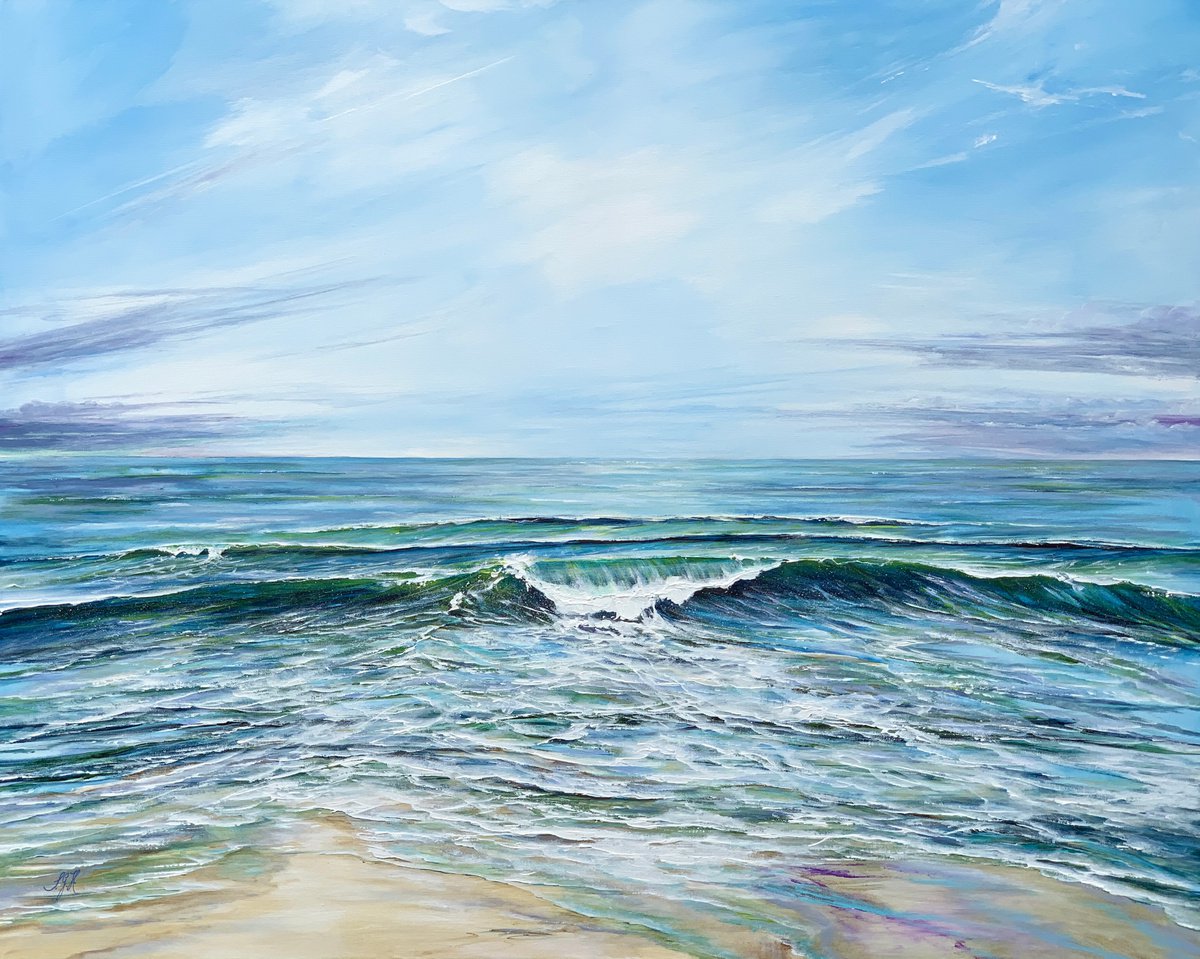 Impressionistic Landscape Acrylic Painting By Sandra Gebhardt-Hoepfner, 39 X 31", Into The Blue, Original Artwork