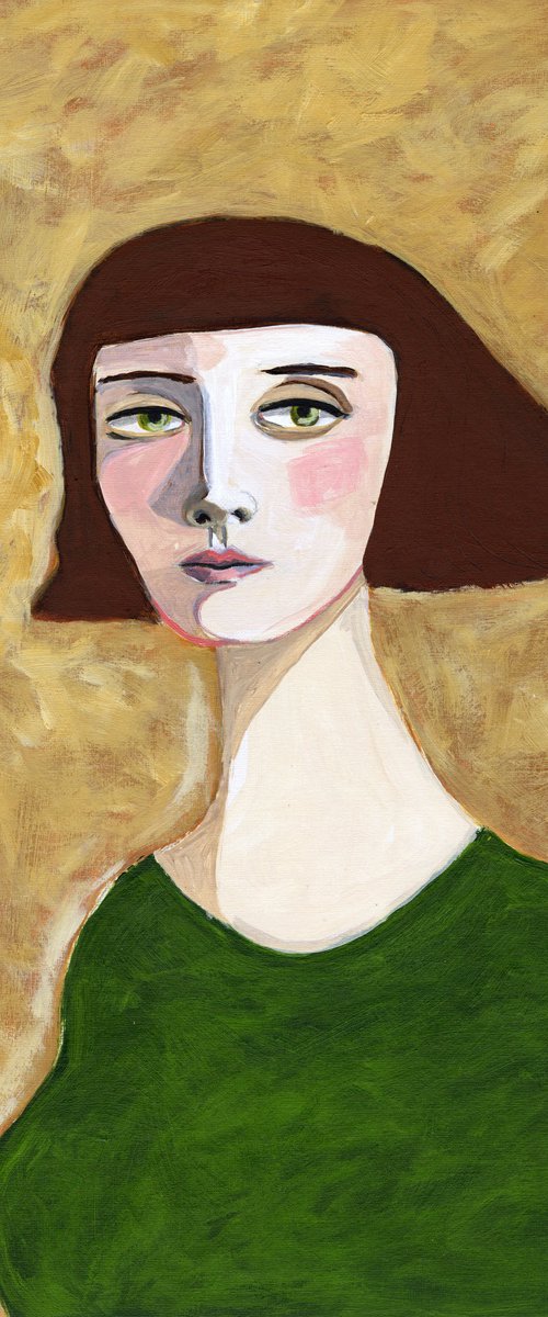Expressive Portrait, Lady with Brown Haircut by Sharyn Bursic