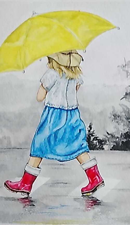 Walking in a rain. Original watercolor painting by Svetlana Vorobyeva by Svetlana Vorobyeva