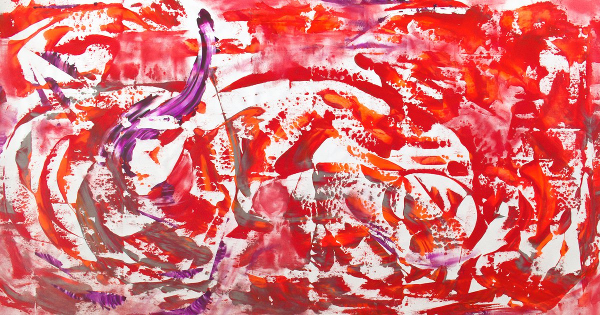 Expressive Abstract Acrylic Painting By Davide De Palma, 79 X 41, Red Is The New Black!, Original Artwork