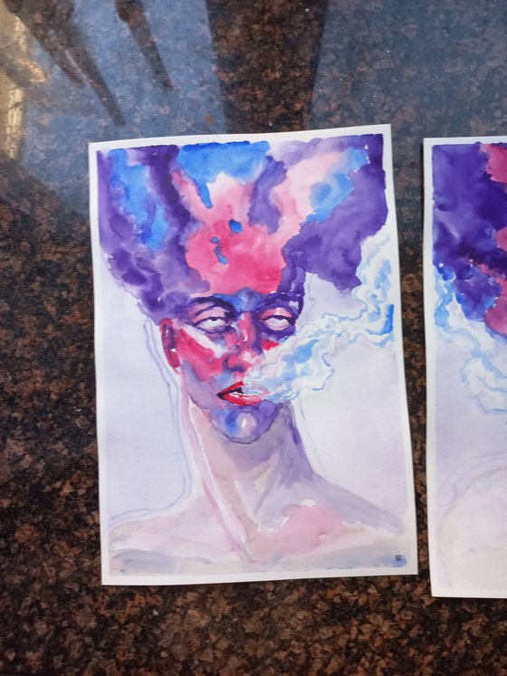 "Exhale and relax", Part I. Watercolor portrait