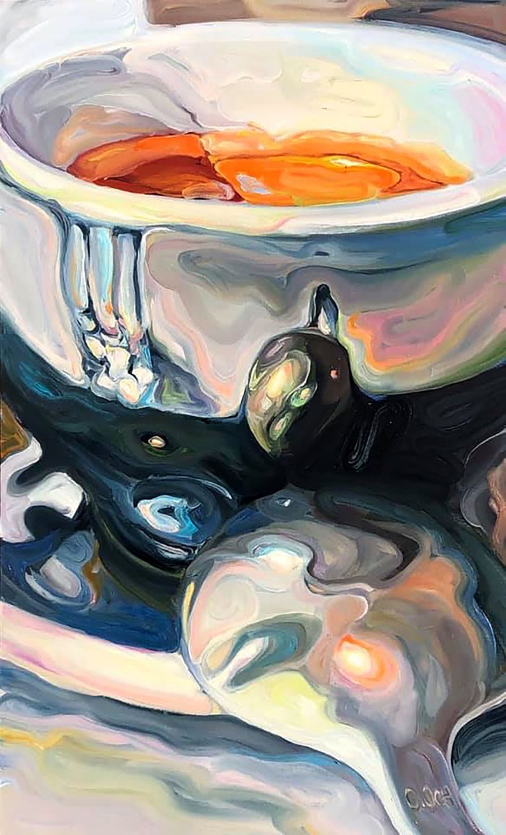 Impressionistic Still Life Oil Painting By Procach Olesia, 22 X 35", Espresso, Original Artwork