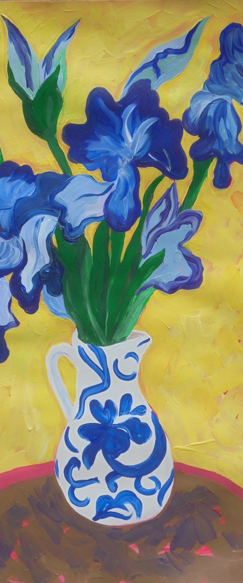 Irises in Chinese Vase 2 by Kirsty Wain