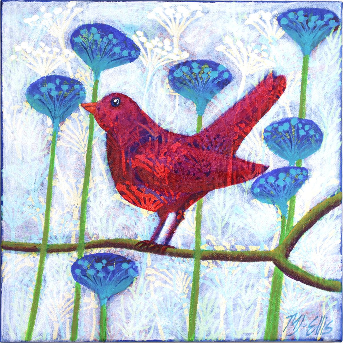 A little red Happiness bird by Mariann Johansen-Ellis