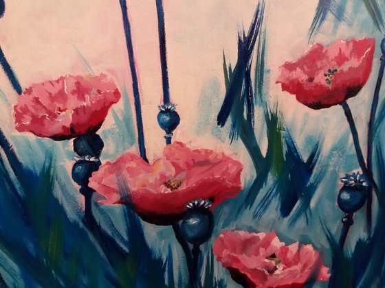 Soroptomist Poppies in the wind (LARGE PAINTING)