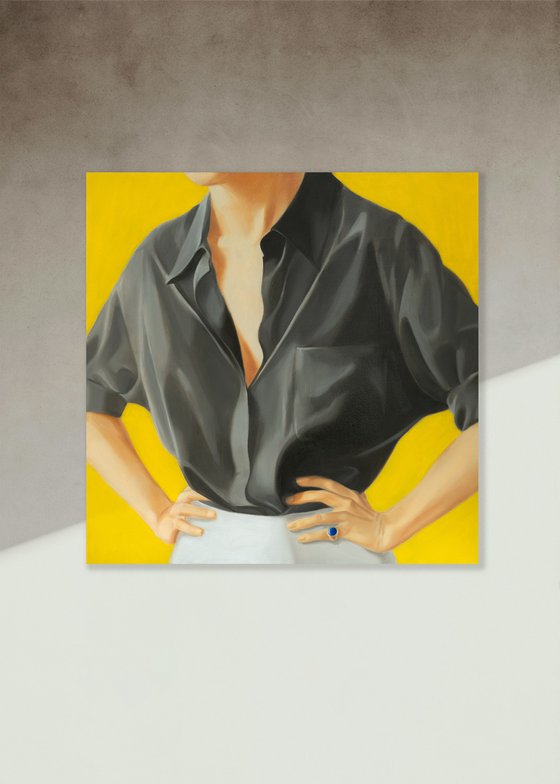 Black Shirt and Blue Ring