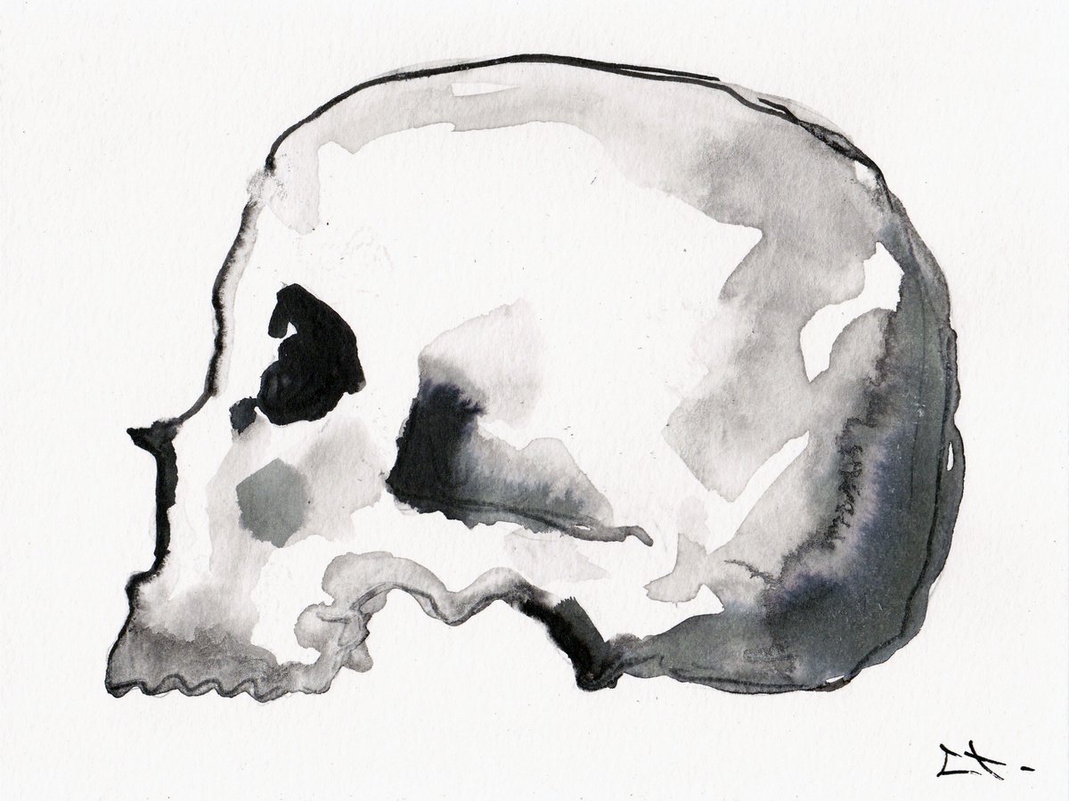 Expressive Portrait Ink Drawing By Lionel Le Jeune, 8 X 6", Skull, Original Artwork