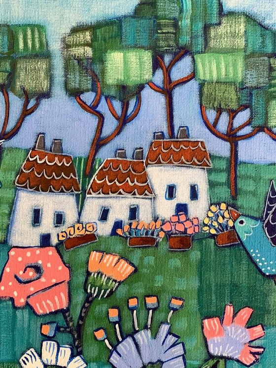 “Quilt and Cottage Landscape”