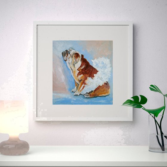 Bulldog Painting Original Art Funny Pet Artwork Dog Ballerina Wall Art