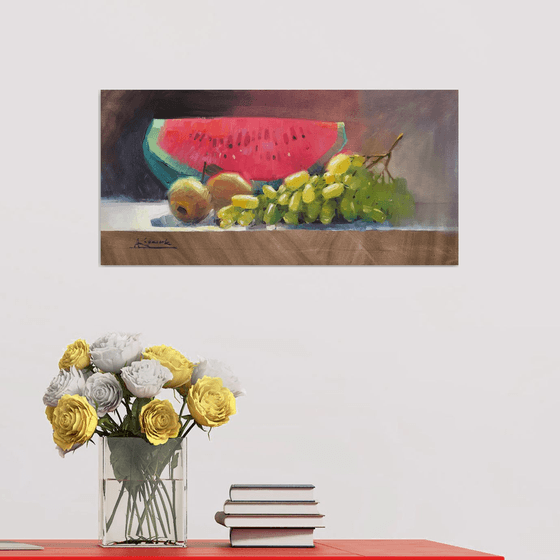 Still life with grapes and watermelon