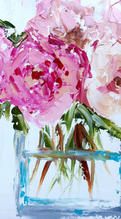 Vase of Peonies  11"x4" by Emma Bell
