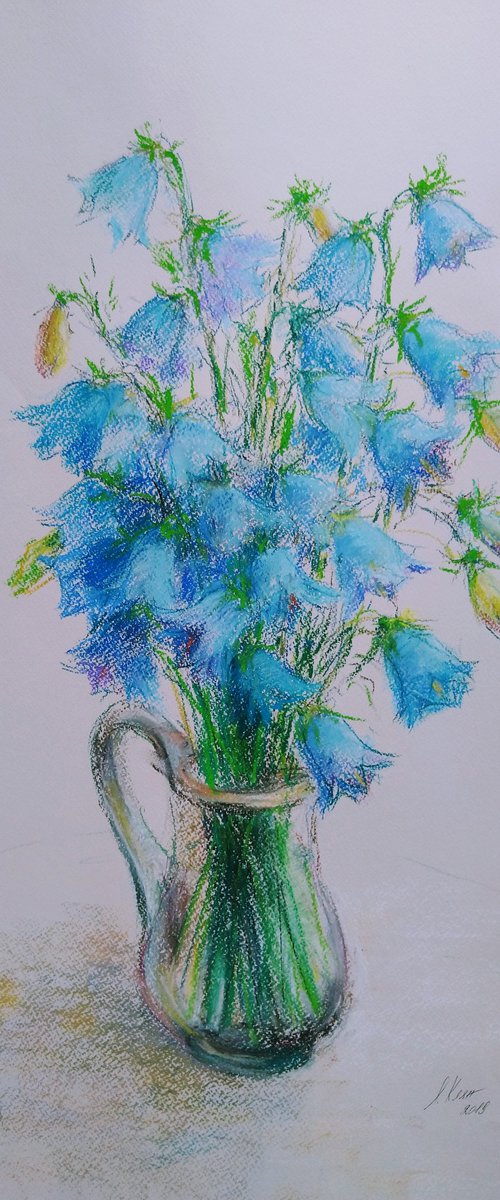 Bluebells flowers. Pastel drawing on bluish paper. 48х65 by Elena Klyan