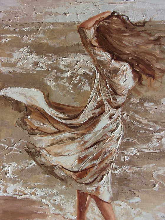 " LAST DAY OF SUMMER ... "  SUN SKY SEA SAND liGHt  ORIGINAL OIL PAINTING, GIFT, PALETTE KNIFE