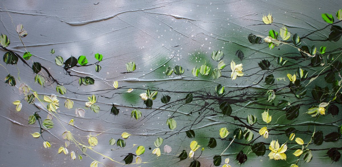 "Yellow Roses After Rain landscape format textured art by Anastassia Skopp