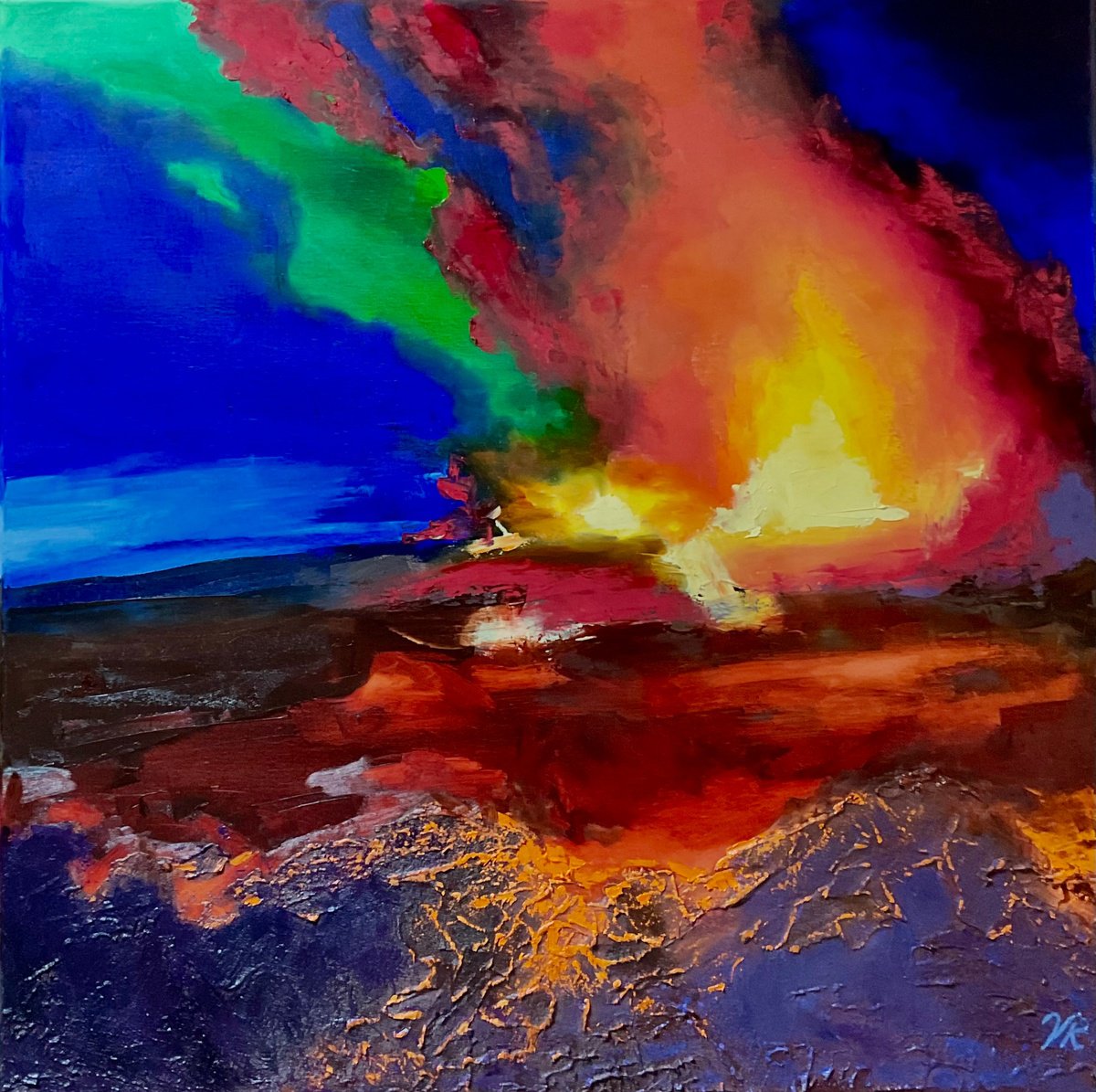 Expressive Abstract Oil Painting By Vera Klimova, 31 X 31", Blood Of The Earth, Original Artwork