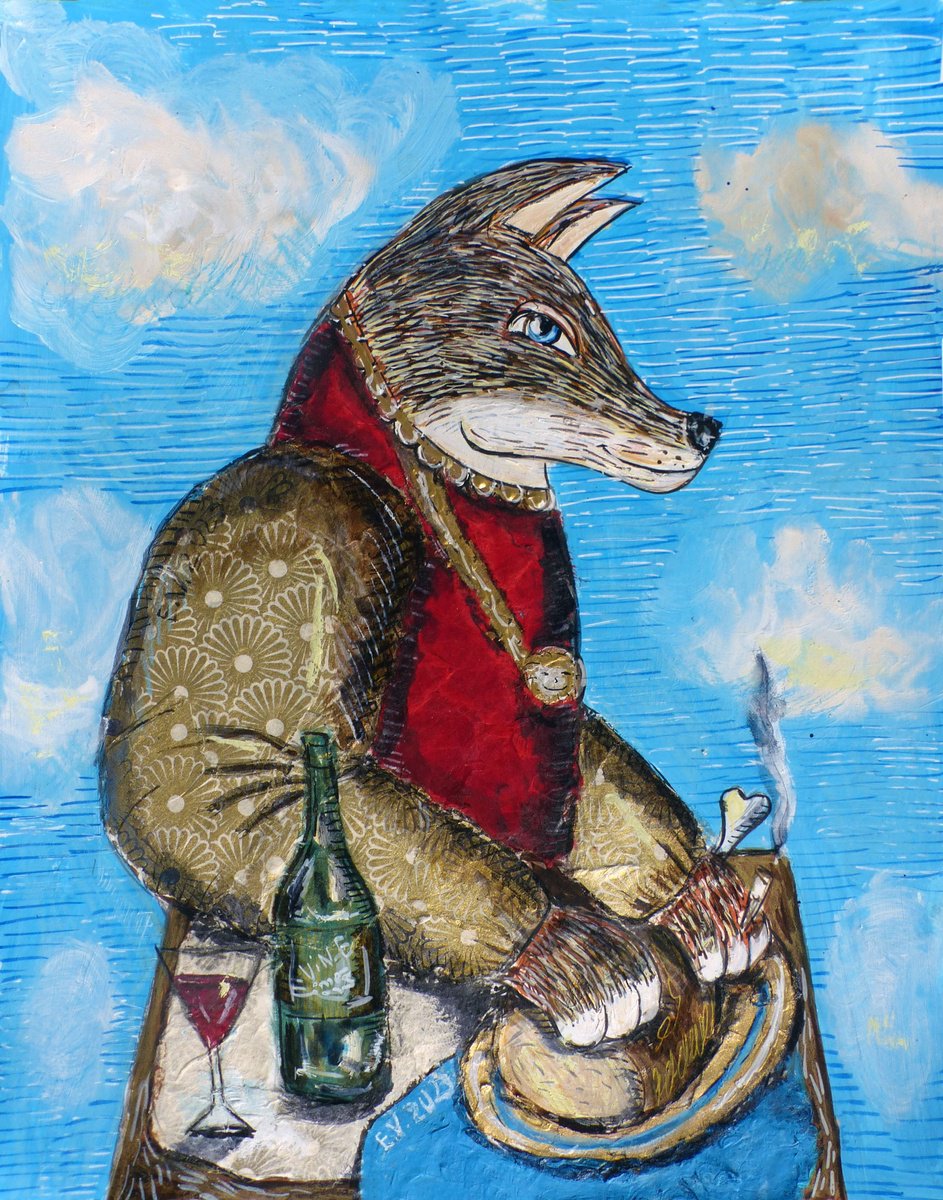 Surrealistic Painting , King Of Dogs By Elizabeth Vlasova, 9 X 12, Artwork For Sale On Artfinder