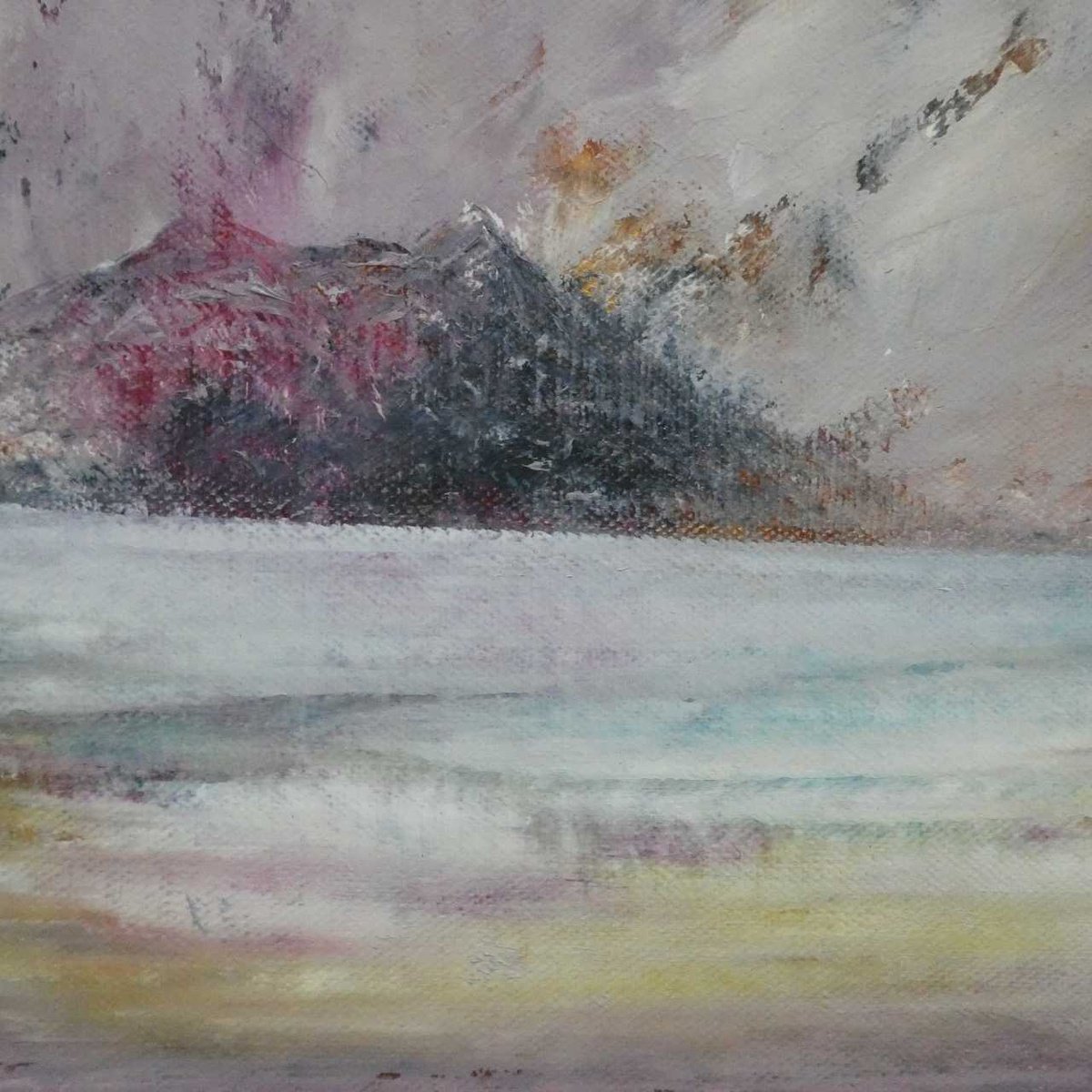Impressionistic Landscape Acrylic Painting By Oconnart, 10 X 10", Sandy Shore, Hebrides, Original Artwork