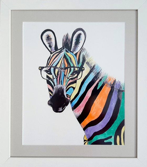 Rainbow Zebra, framed