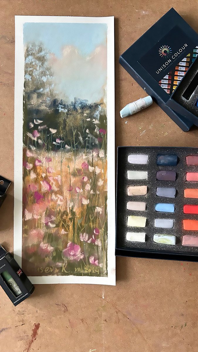 Impressionistic Botanical Pastel Drawing By Kateryna Guseva, 7 X 17", Day, Original Artwork