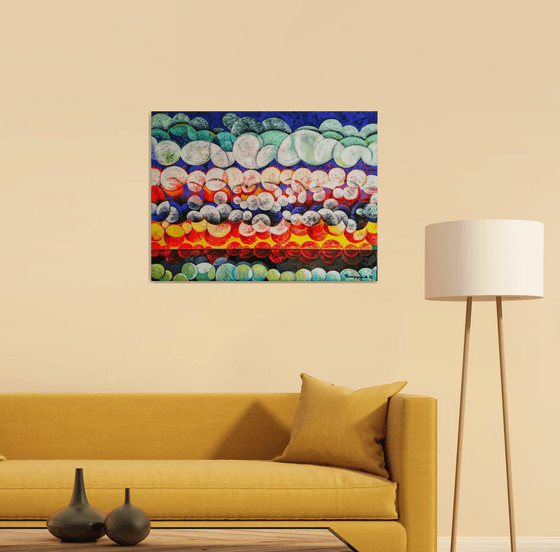 Unique sunset (60x80cm, cubism, oil painting, ready to hang)