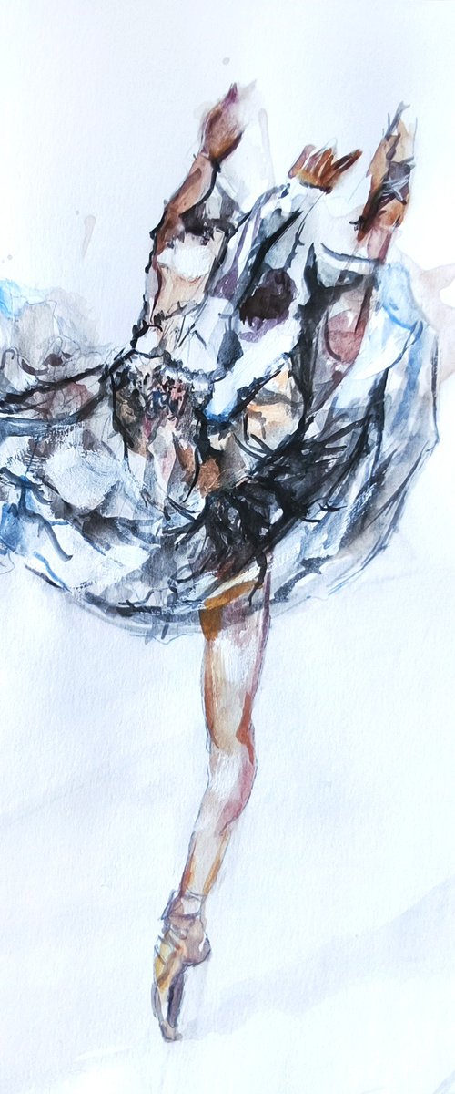 Ballerina watercolor drawing by Annet Loginova