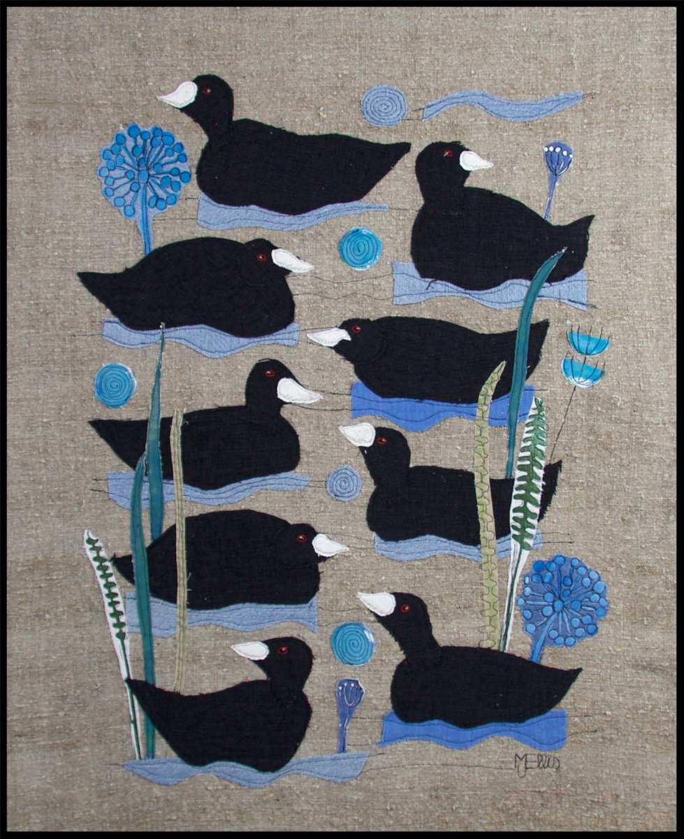 Coots, XL textile collage by Mariann Johansen-Ellis