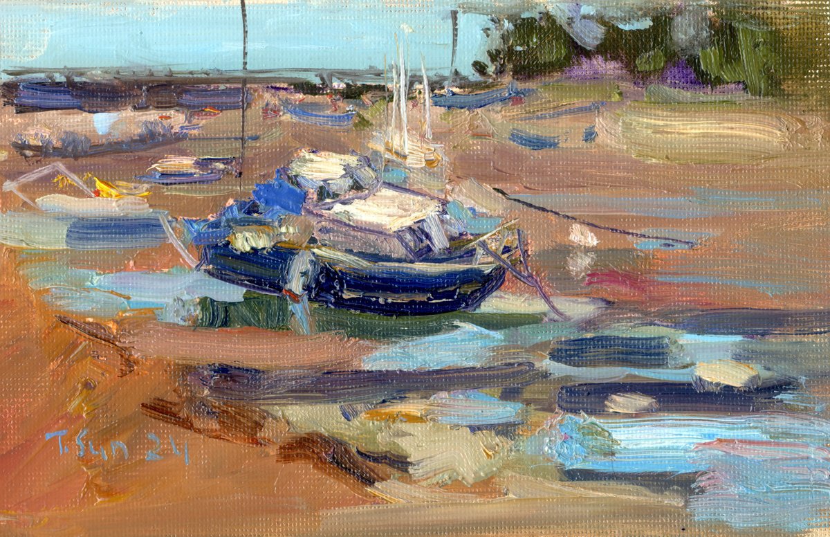 Fishing boats by the sea by Tanya Sun