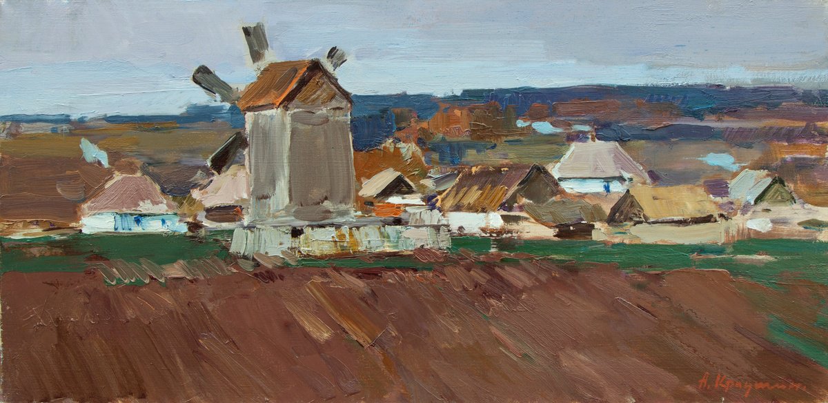 Impressionistic Landscape Oil Painting By Aleksandr Kryushyn, 24 X 12, On The Hillside, Original Artwork