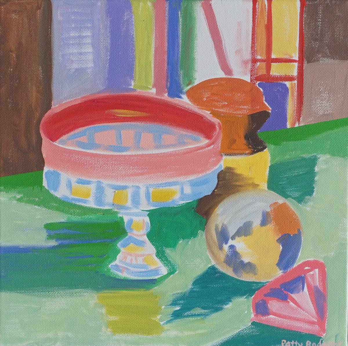 Expressive Oil Painting , Red And White Candy Dish By Patty Rodgers, 12 X 12, Artwork For Sale On Artfinder