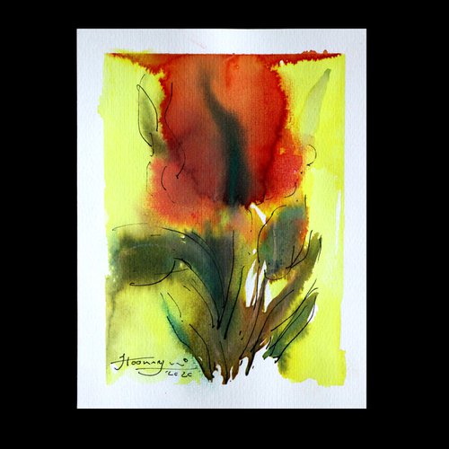 COLORFUL 17 (RED TULIP), WATERCOLOR ON PAPER, 10 X 13 CM - by Jamaleddin Toomajnia
