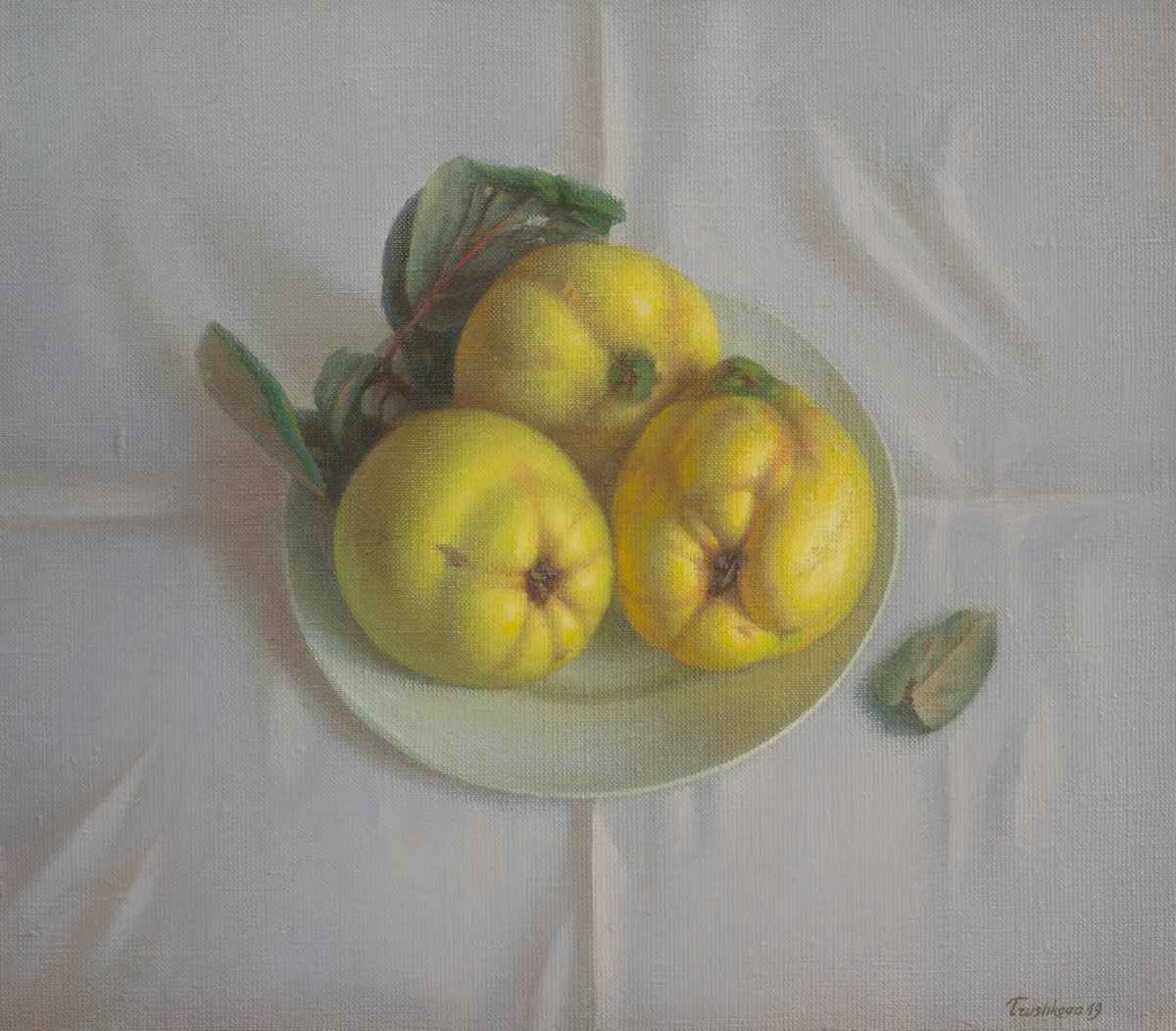 Photorealistic Still Life Oil Painting By Irina Trushkova, 15 X 13, Quinces, Original Artwork