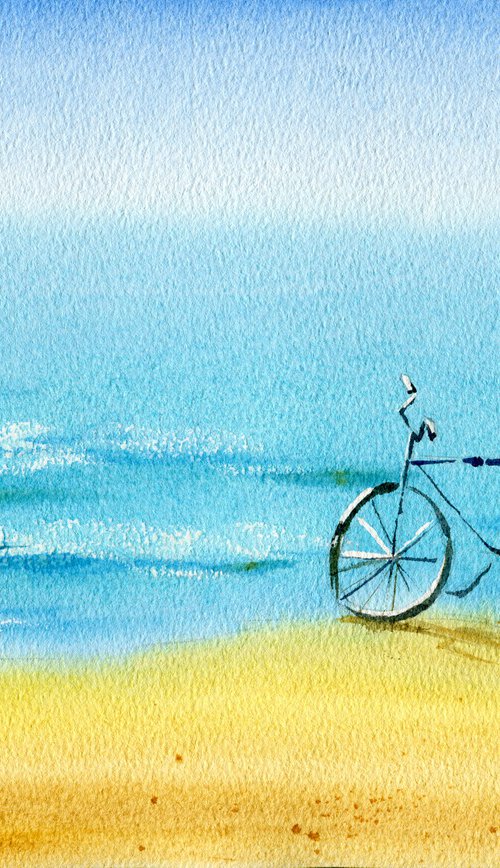 Walk along the sea. Original watercolor artwork. by Evgeniya Mokeeva