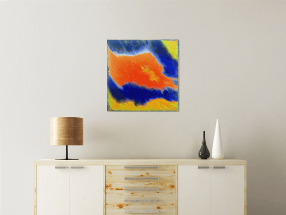 "Escape To Orange Island" - Original Abstract PMS Acrylic Painting - 24 x 24 inches