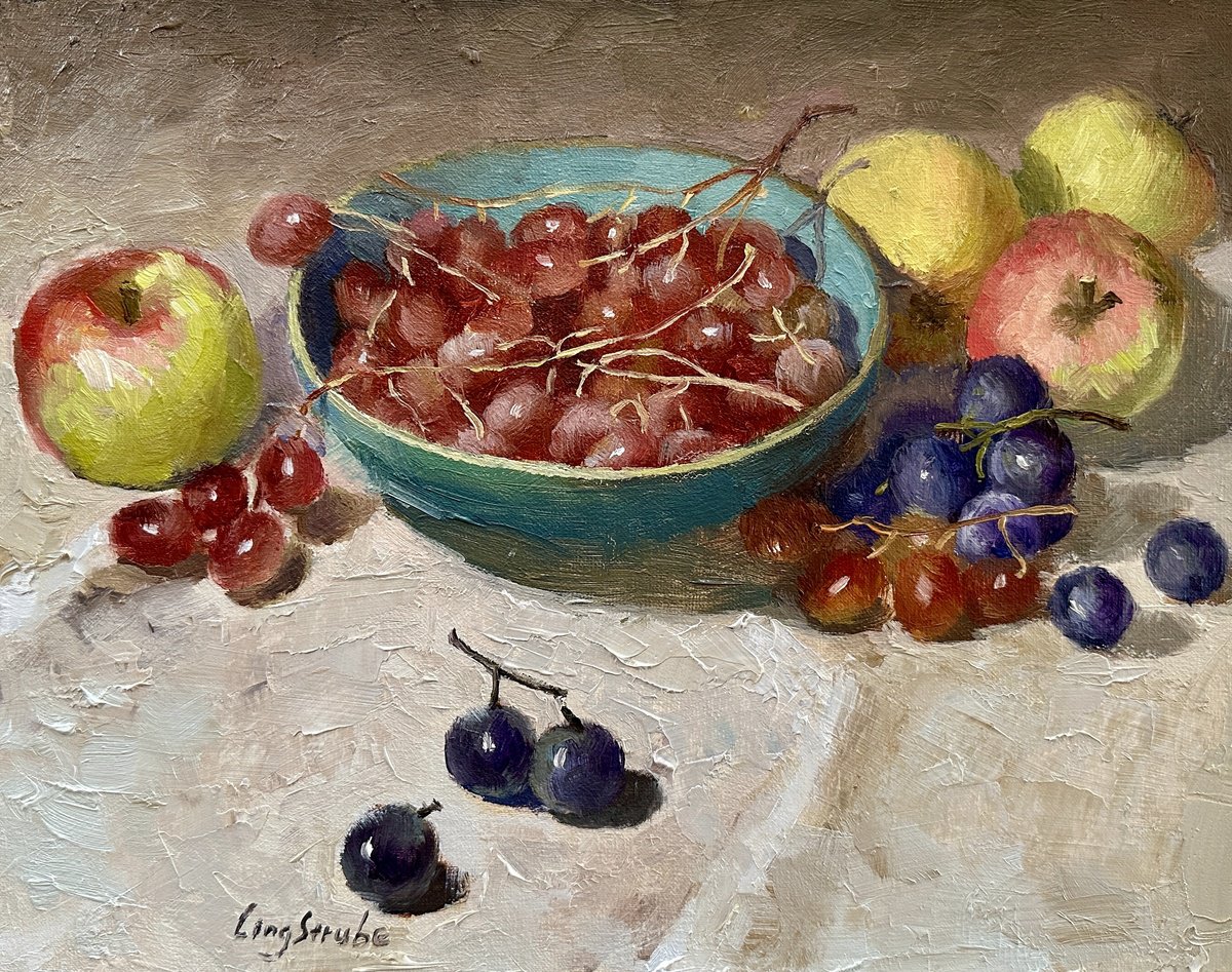 Apple and Grapes Still Life by Ling Strube