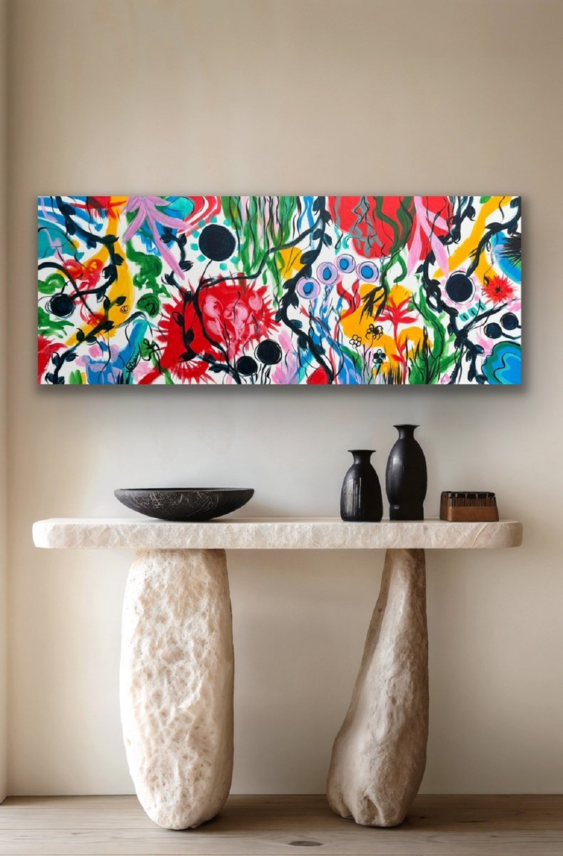 Organic Abstract Acrylic Painting By Veronica Vilsan, 59 X 24", Life In Colors 87, Original Artwork