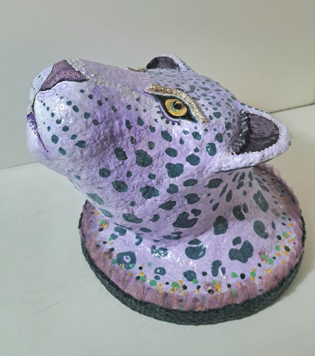 Urban And Pop Animal Sculpture By Andromachi Giannopoulou, 11 X 9, Violet Guardian, Original Artwork